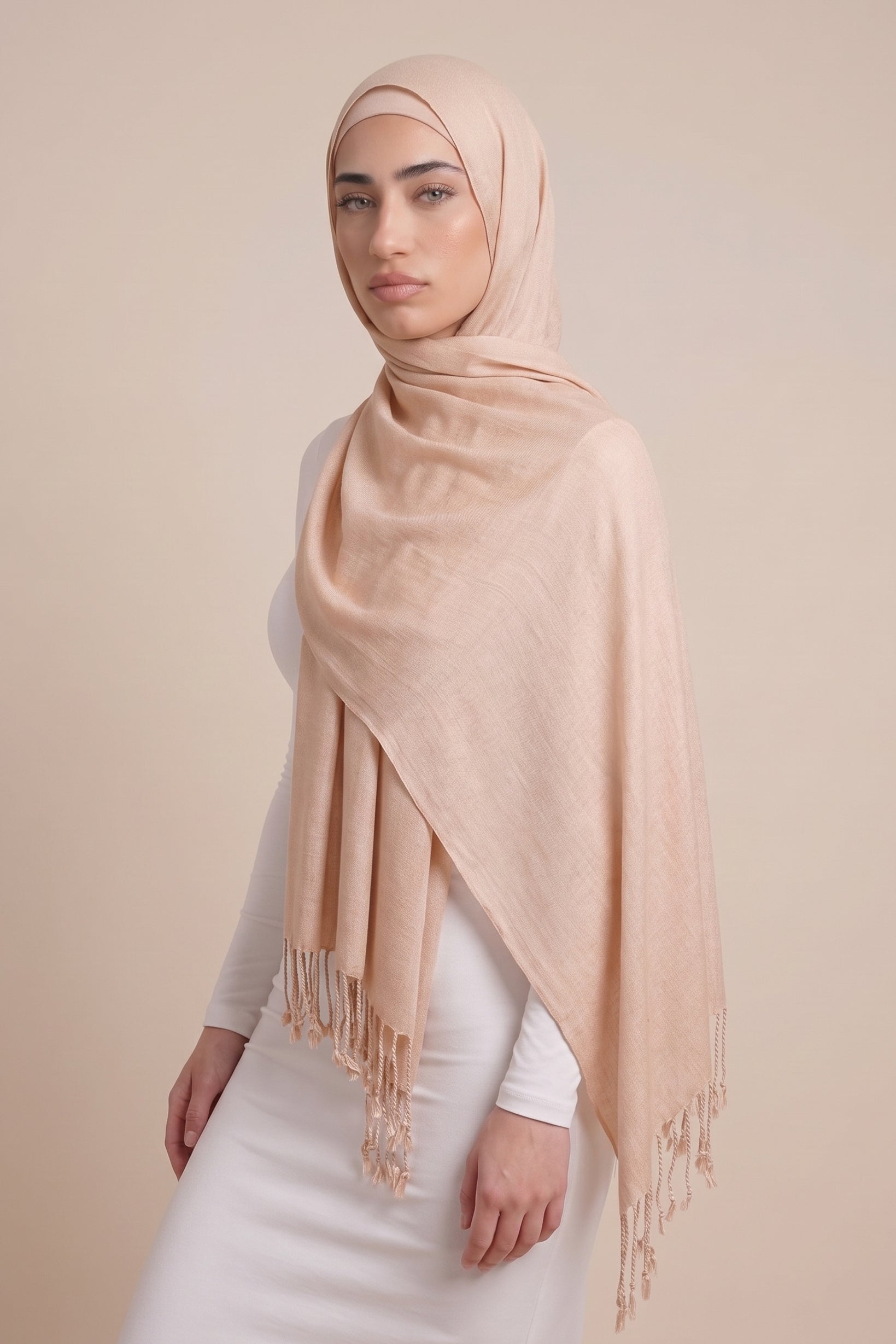 Cotton Tassel Twisted Shawl - Shades of Light Brown