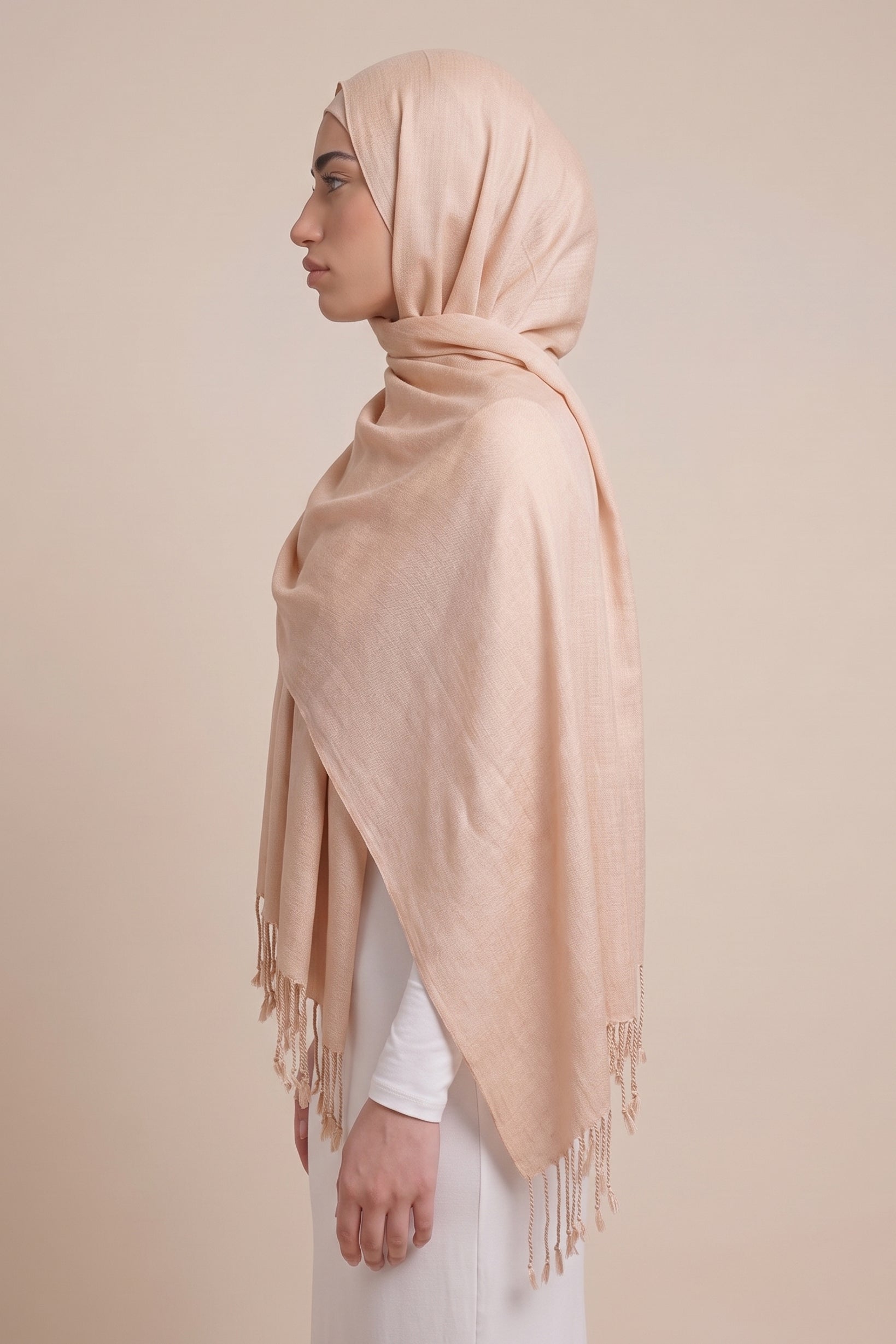 Cotton Tassel Twisted Shawl - Shades of Light Brown