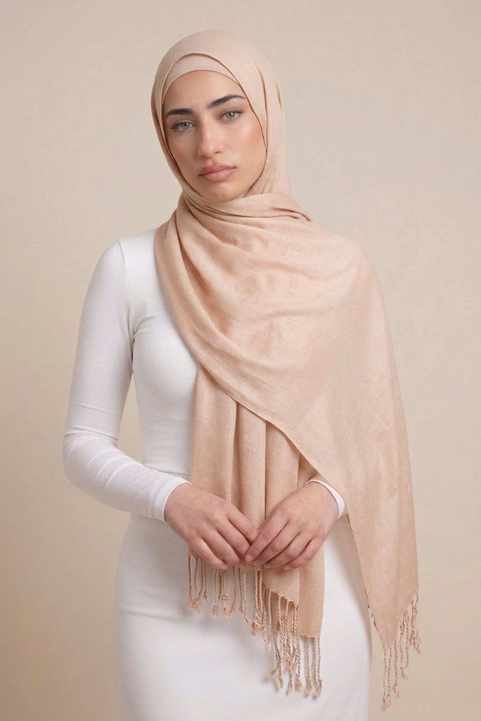 Cotton Tassel Twisted Shawl - Shades of Light Brown