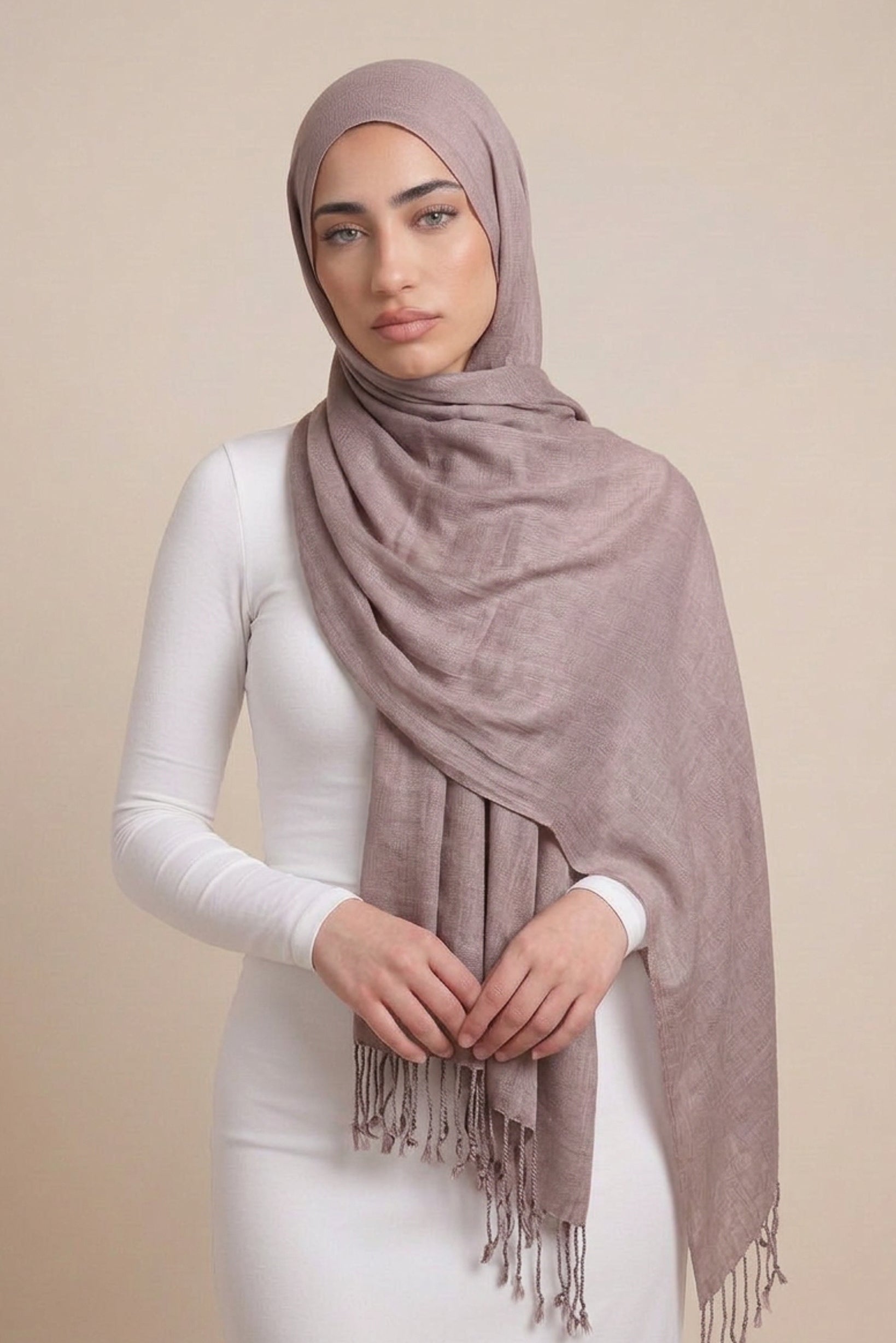 Cotton Tassel Twisted Shawl - Shades of Grey