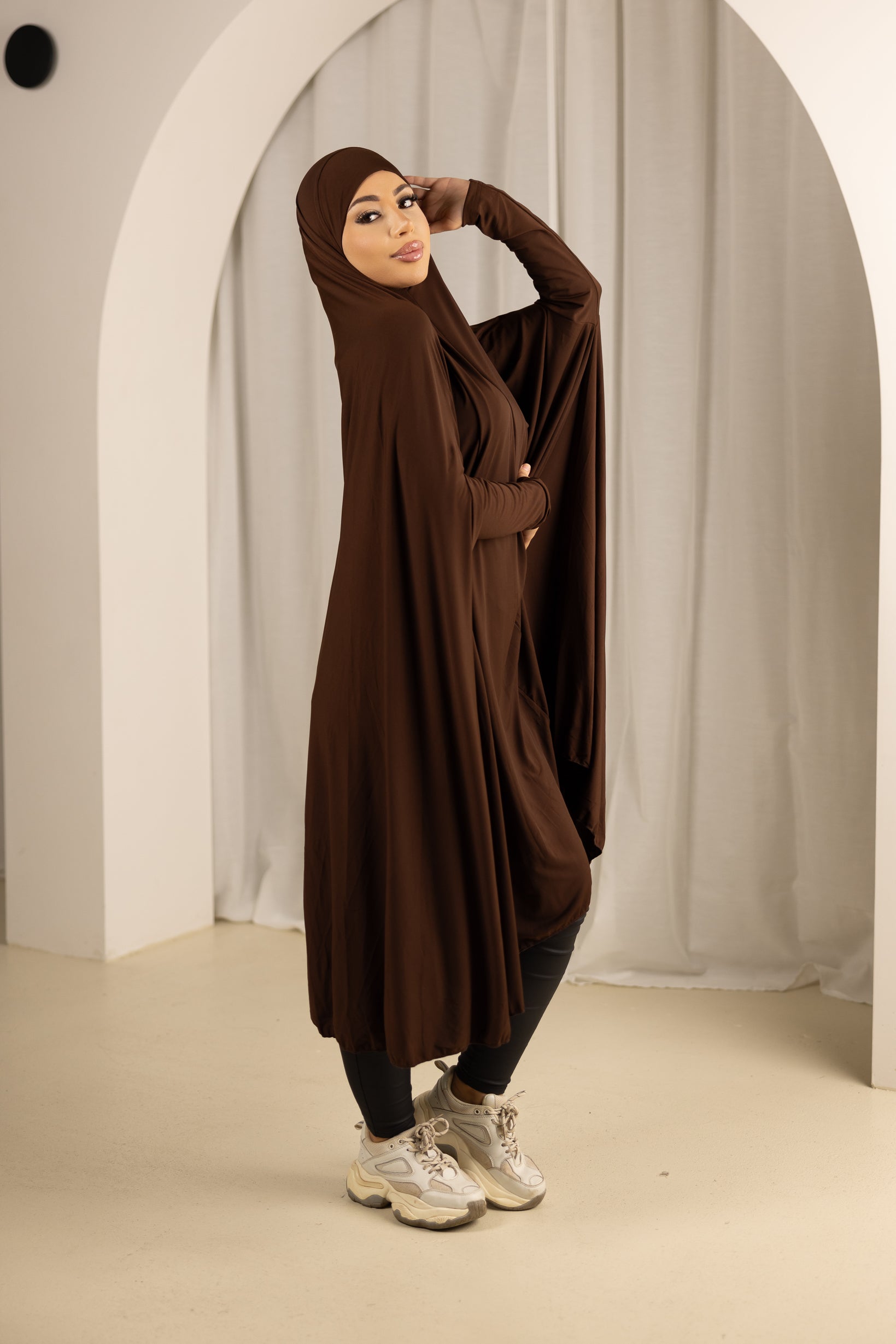 Sleeve Jilbab with Cap - Shades of Brown