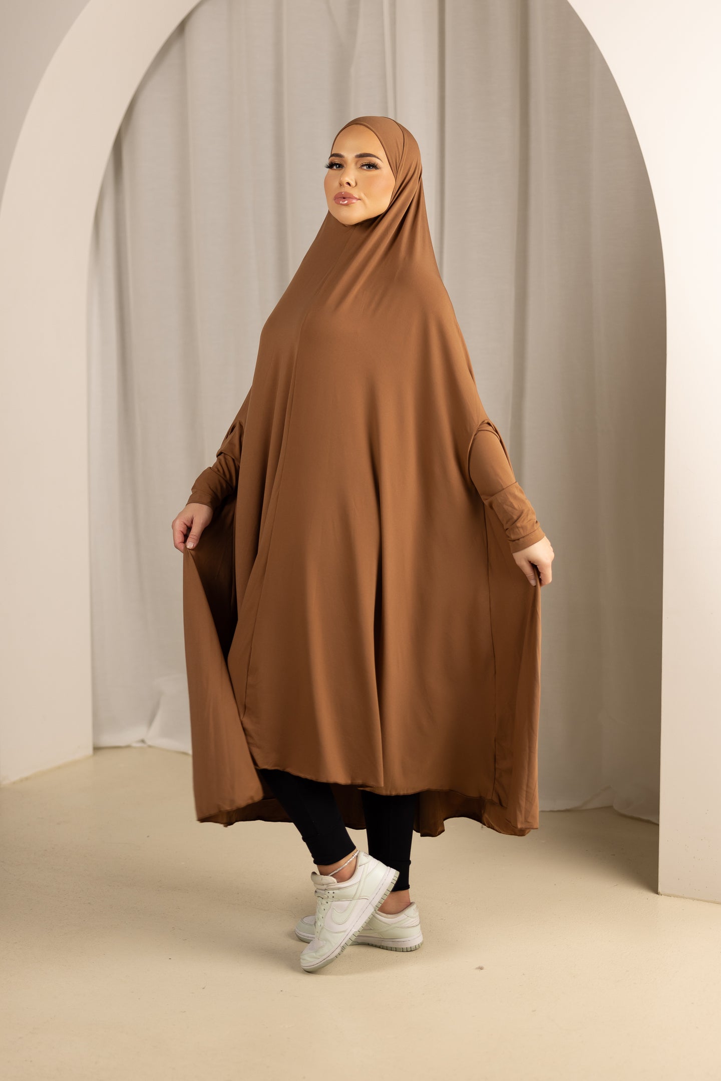 Premium Jersey Jilbab With Sleeves Brown