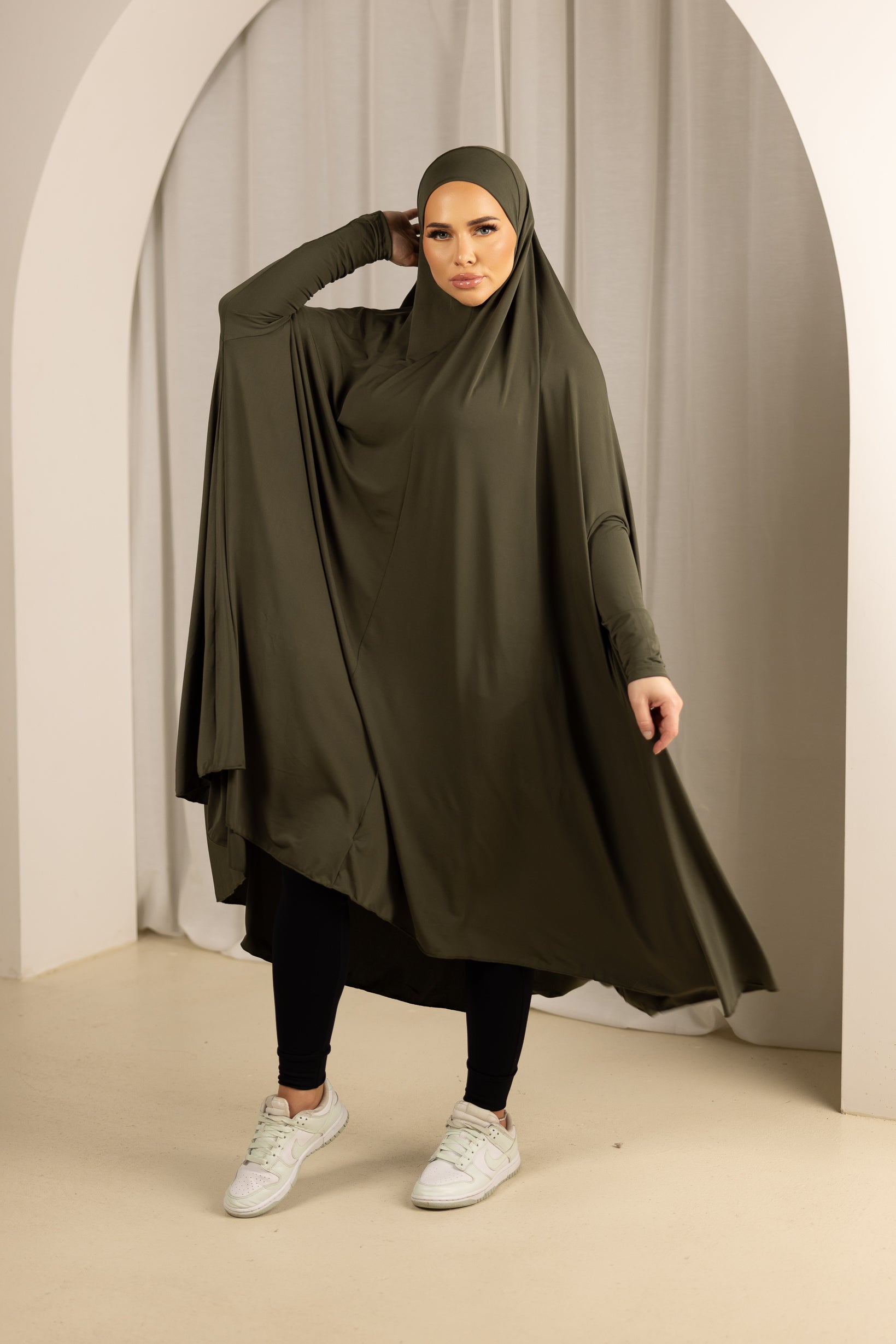 Sleeve Jilbab with Cap - Shades of Green