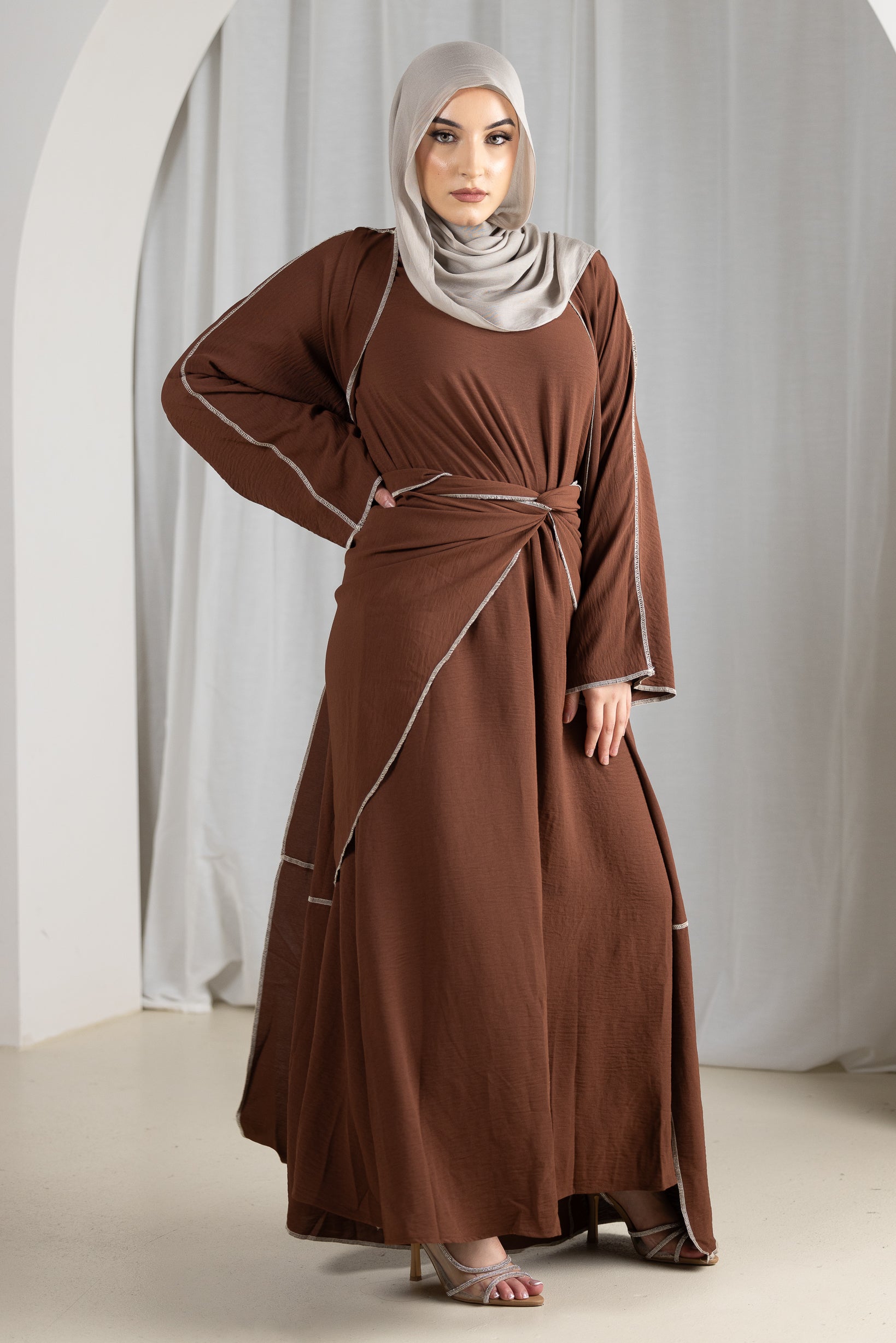 SM8627Chocolate-dress-skirt-cardigan-set