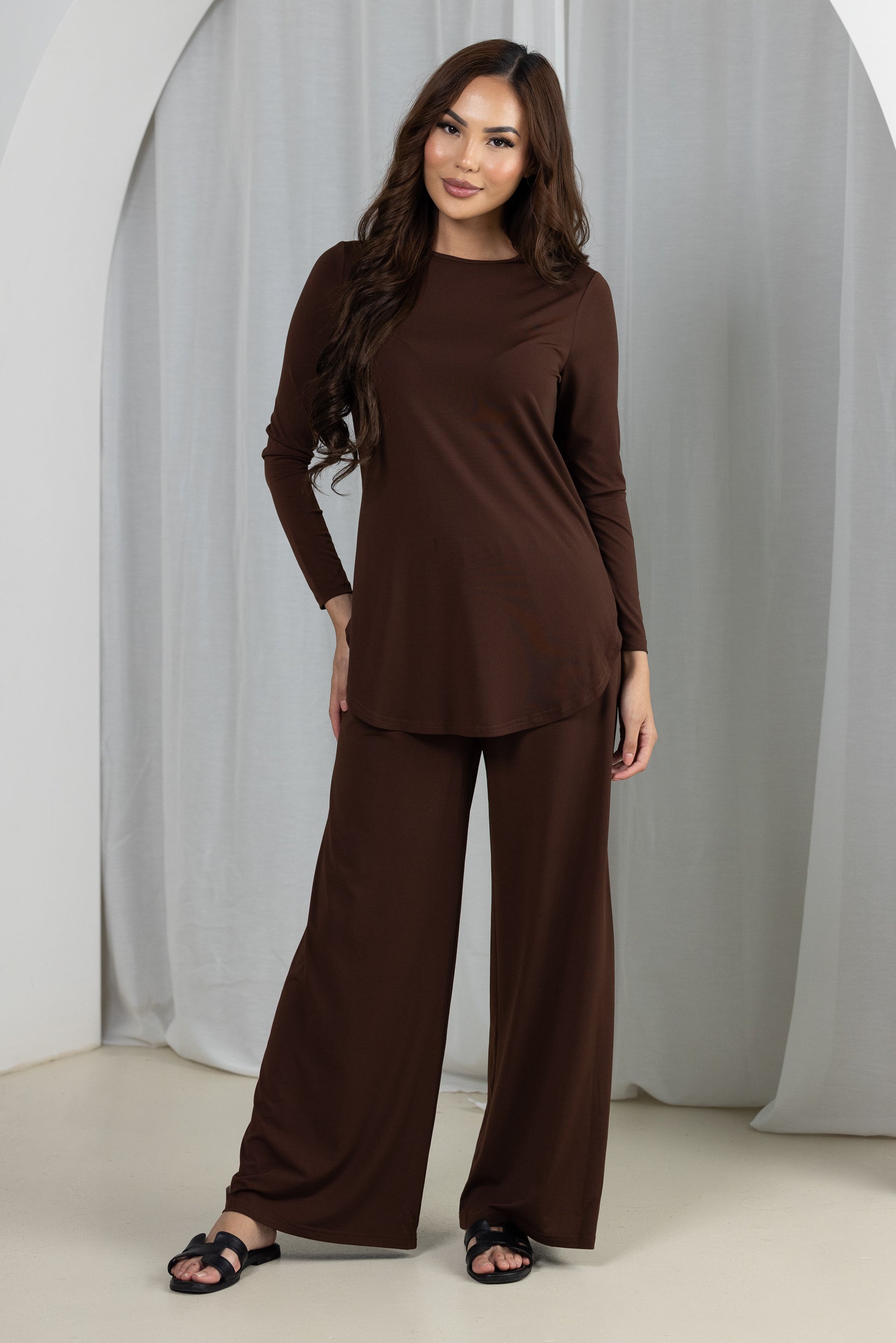 SM8971Chocolate-top-pants-set