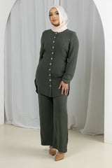 SM9009Khaki-top-pants-set