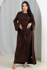 SM9026Chocolate-dress-cardigan-set