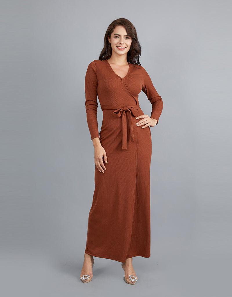 Ribbed wrap dress on sale