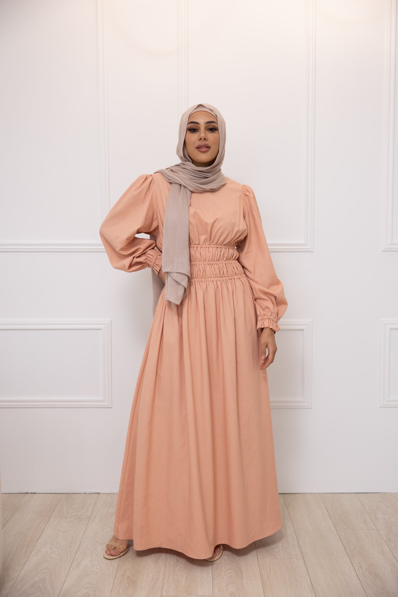 M7993Peach-abaya-dress