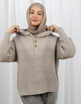 Hooded Shell Button Knit Top