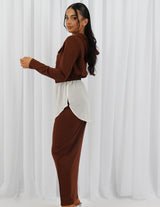 SM7891Chocolate-skirt-top-set
