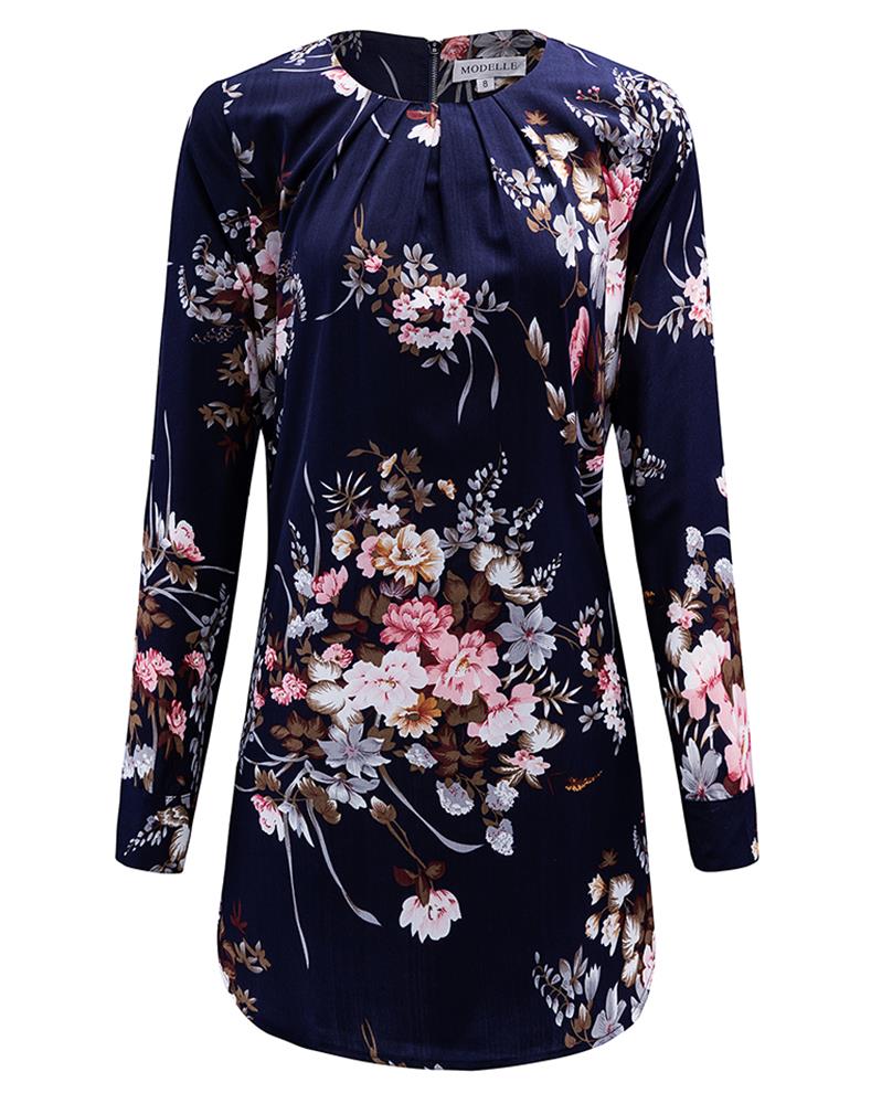 Floral Crinkled Pleated Blouse